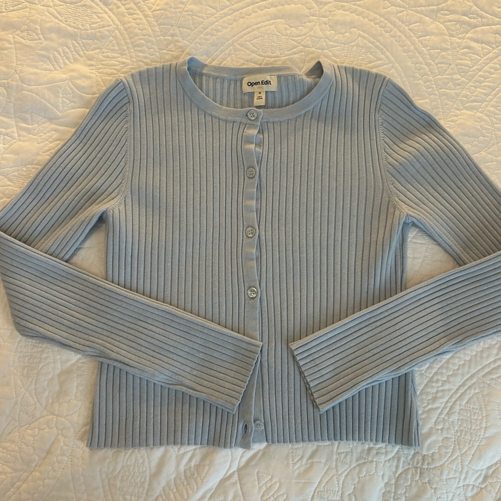 Women's Blue Ribbed Sweater